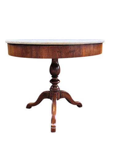 Round walnut coffee table with marble top, 19th century