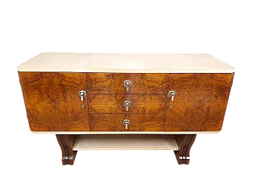 Credenza Art Deco in radica di noce e pergamena base, 40s