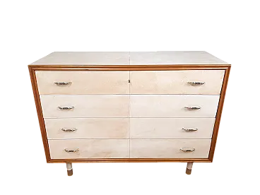 Comò cassettone art decò rivestito in pergamena, 1940