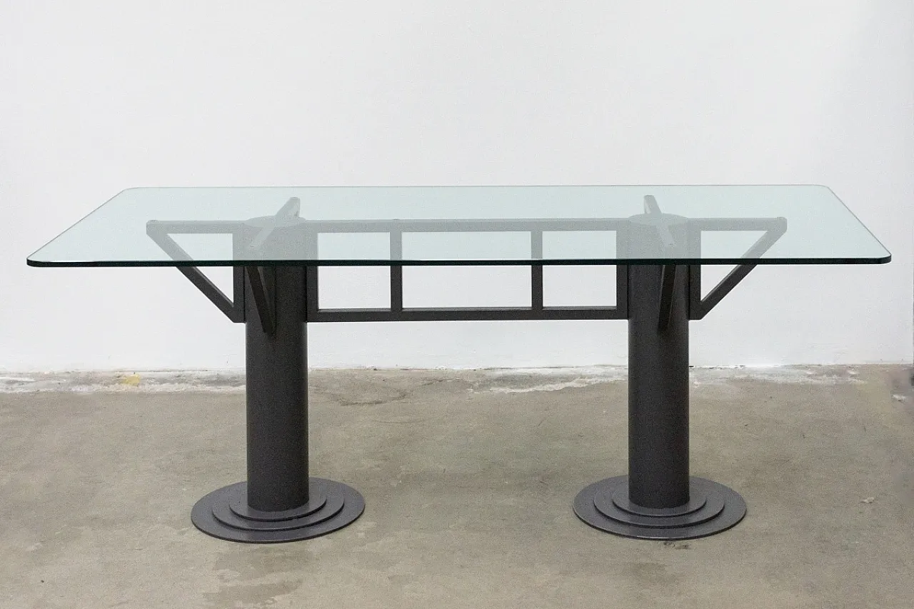Tavolo da riunioni in ferro e vetro temprato, anni '90 5