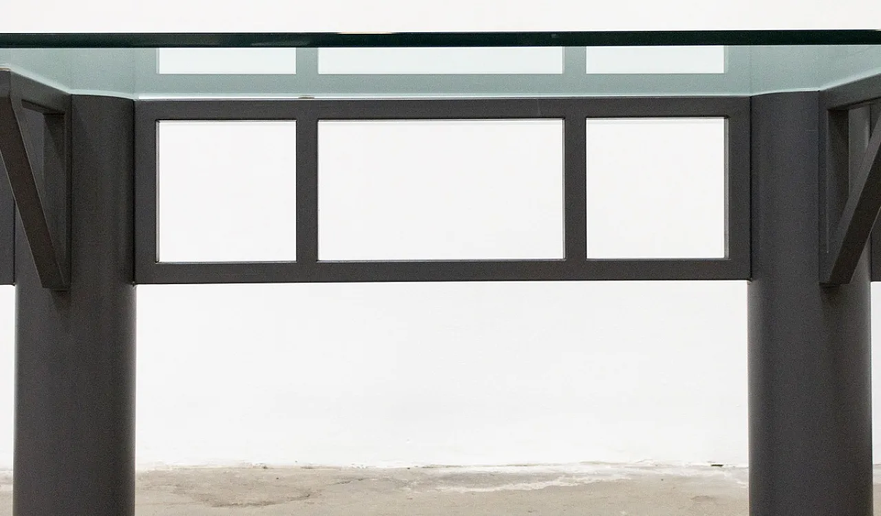 Tavolo da riunioni in ferro e vetro temprato, anni '90 6