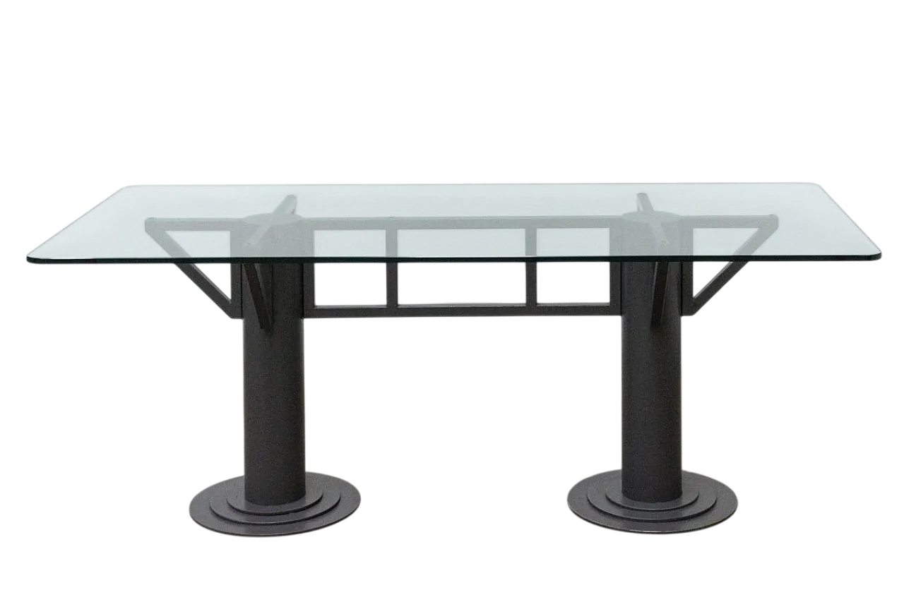 Tavolo da riunioni in ferro e vetro temprato, anni '90 12