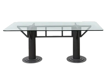 Tavolo da riunioni in ferro e vetro temprato, anni '90