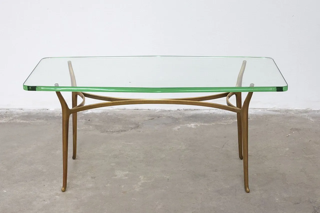 Tavolino in ottone e vetro temprato, '900 1