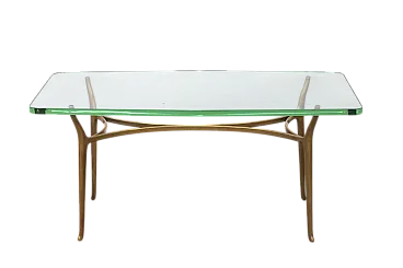 Tavolino in ottone e vetro temprato, '900