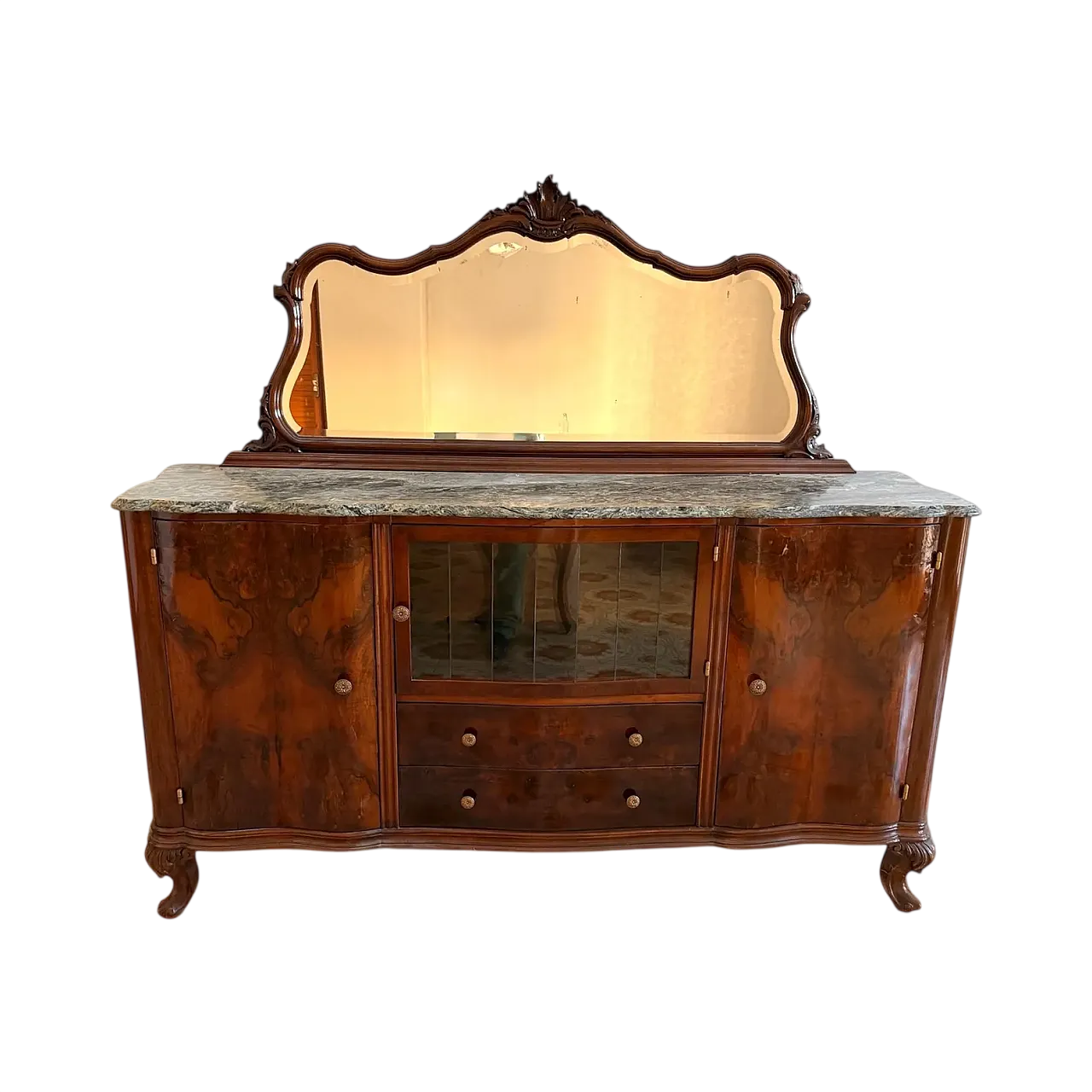 Chippendale sideboard in walnut and burl wood, 1930s 10
