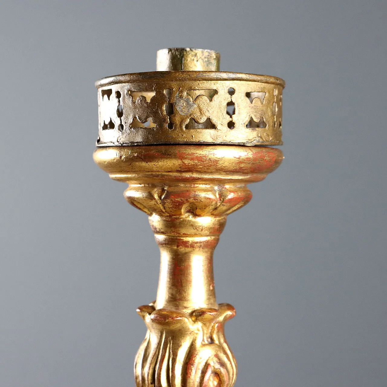 Pair of turned, carved, and gilded wooden torch holders, 20th century 3