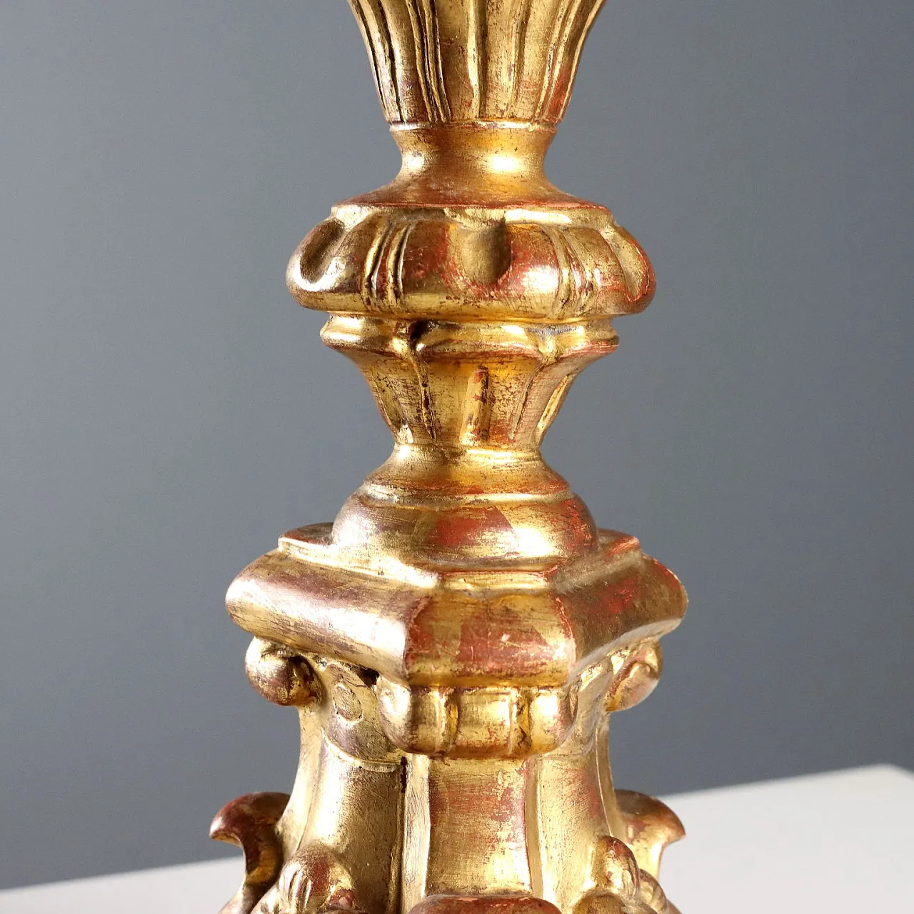 Pair of turned, carved, and gilded wooden torch holders, 20th century 5