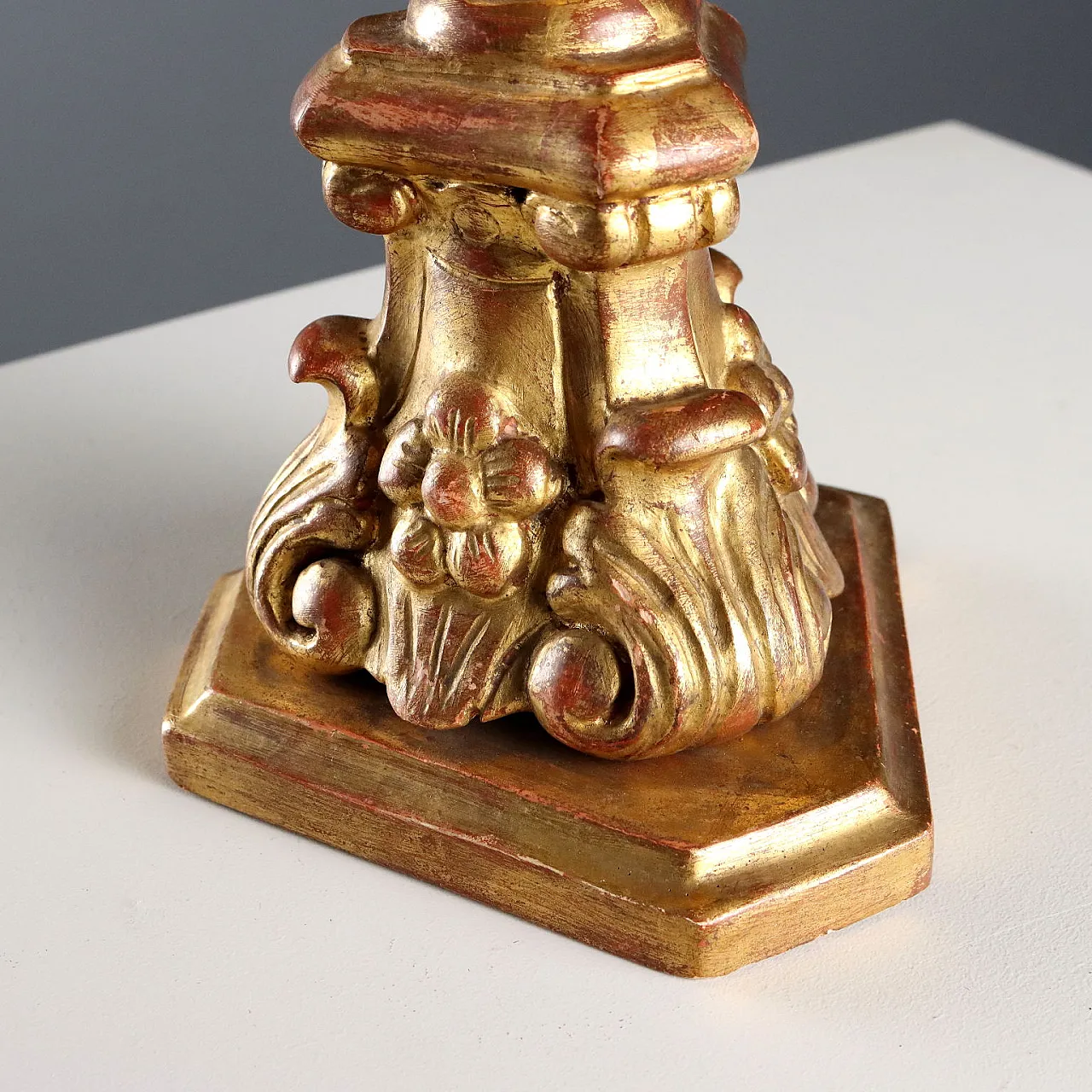 Pair of turned, carved, and gilded wooden torch holders, 20th century 6