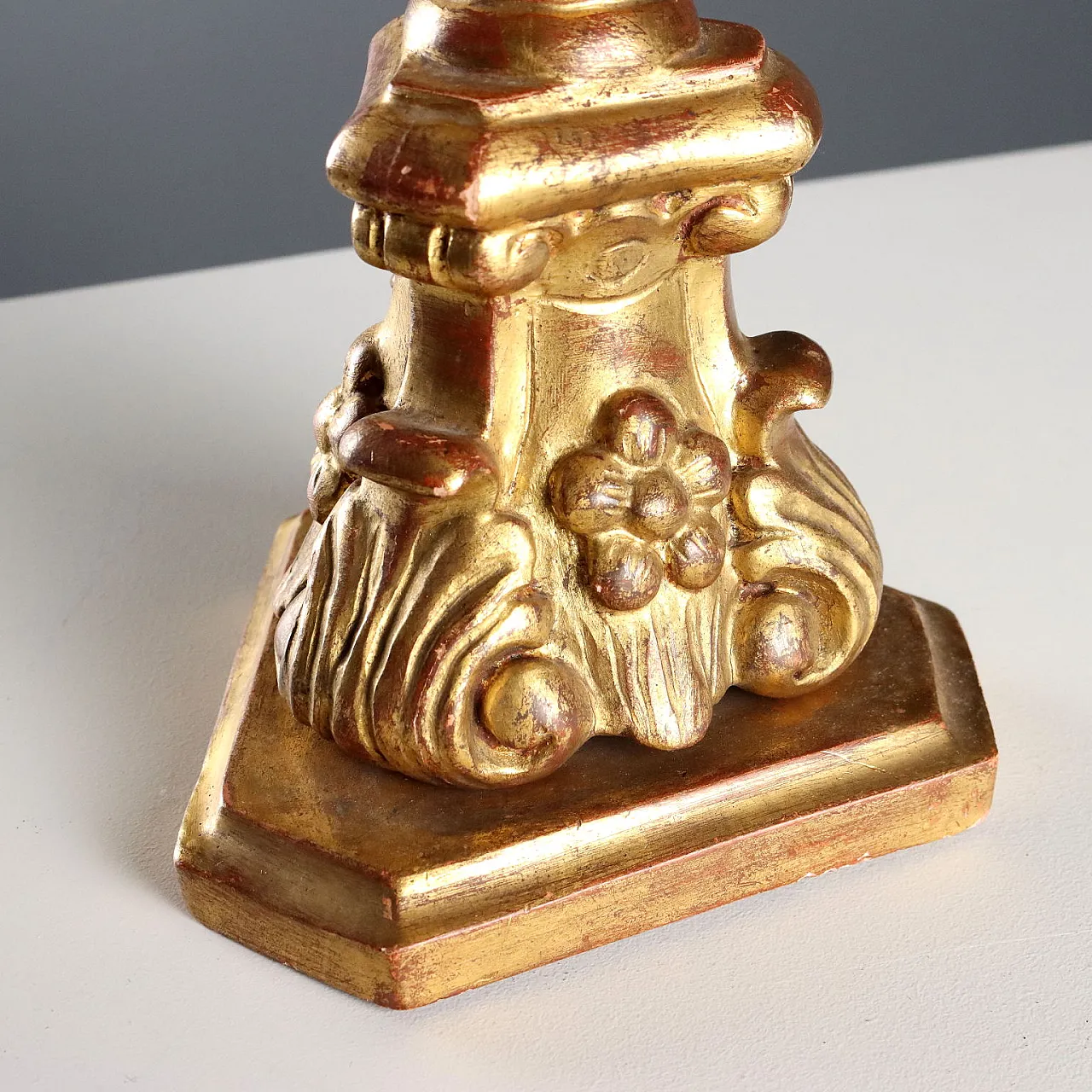 Pair of turned, carved, and gilded wooden torch holders, 20th century 7