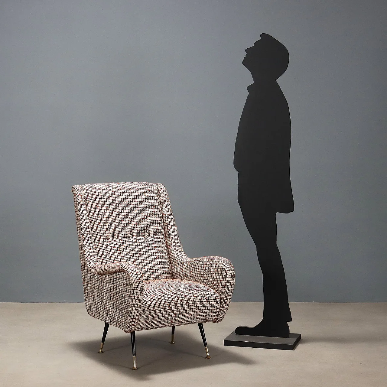 Poltrona in espanso, tessuto, metallo e ottone, '900 2