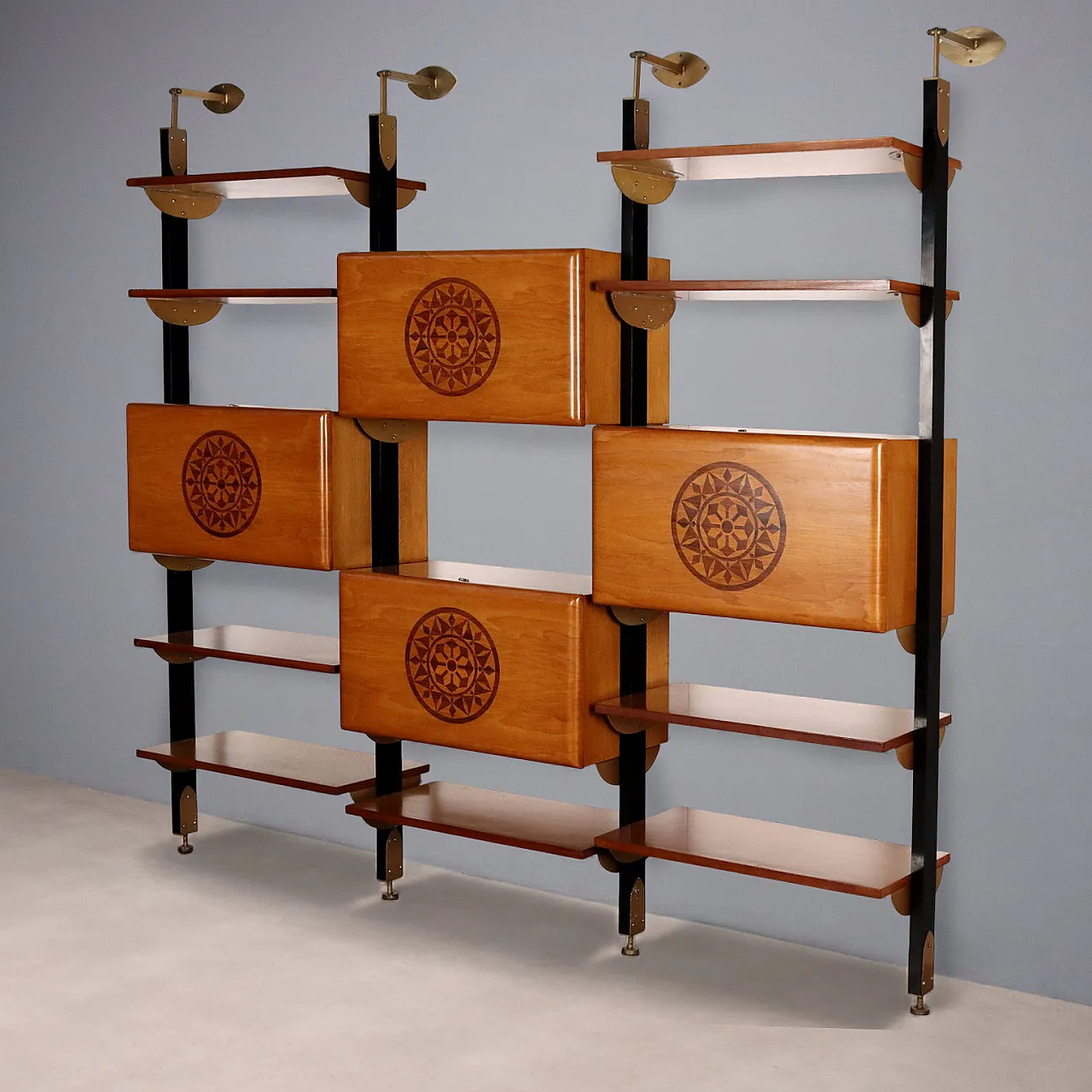 Stained wood and enameled metal bookcase, 20th century 1