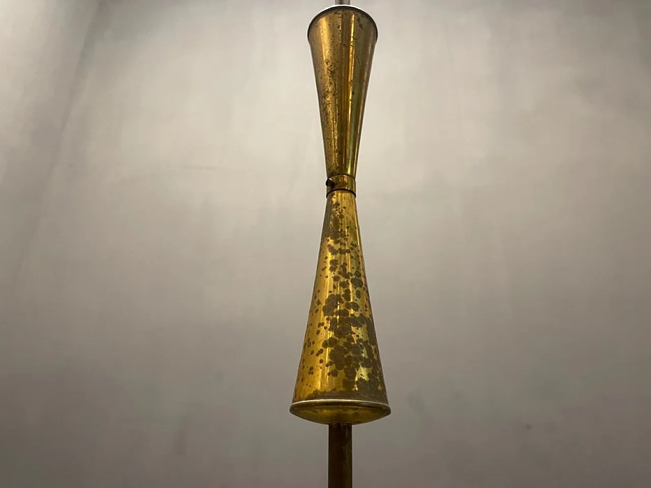 Lampada a sospensione vintage in bronzo e vetro, anni '50 4