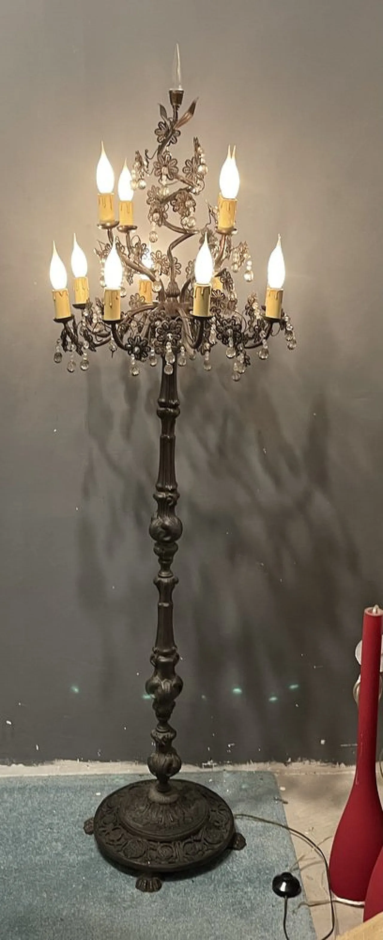 Flower floor lamp in bronze and crystal, Italy, 1950s 2