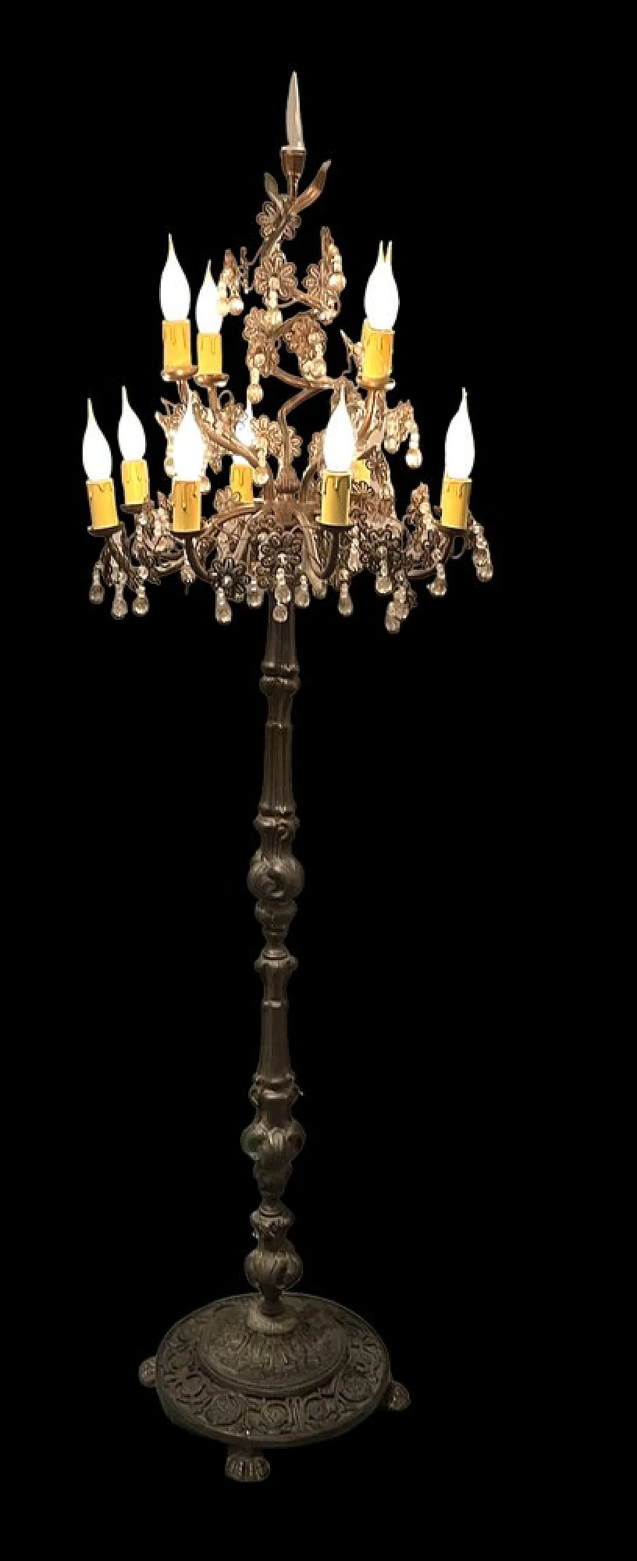 Flower floor lamp in bronze and crystal, Italy, 1950s 5