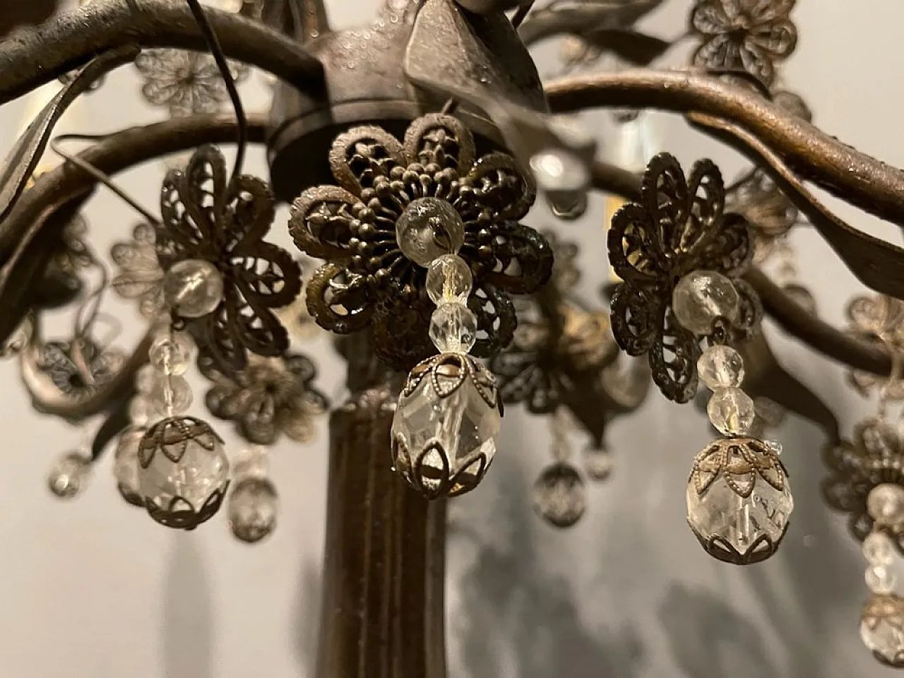 Flower floor lamp in bronze and crystal, Italy, 1950s 9
