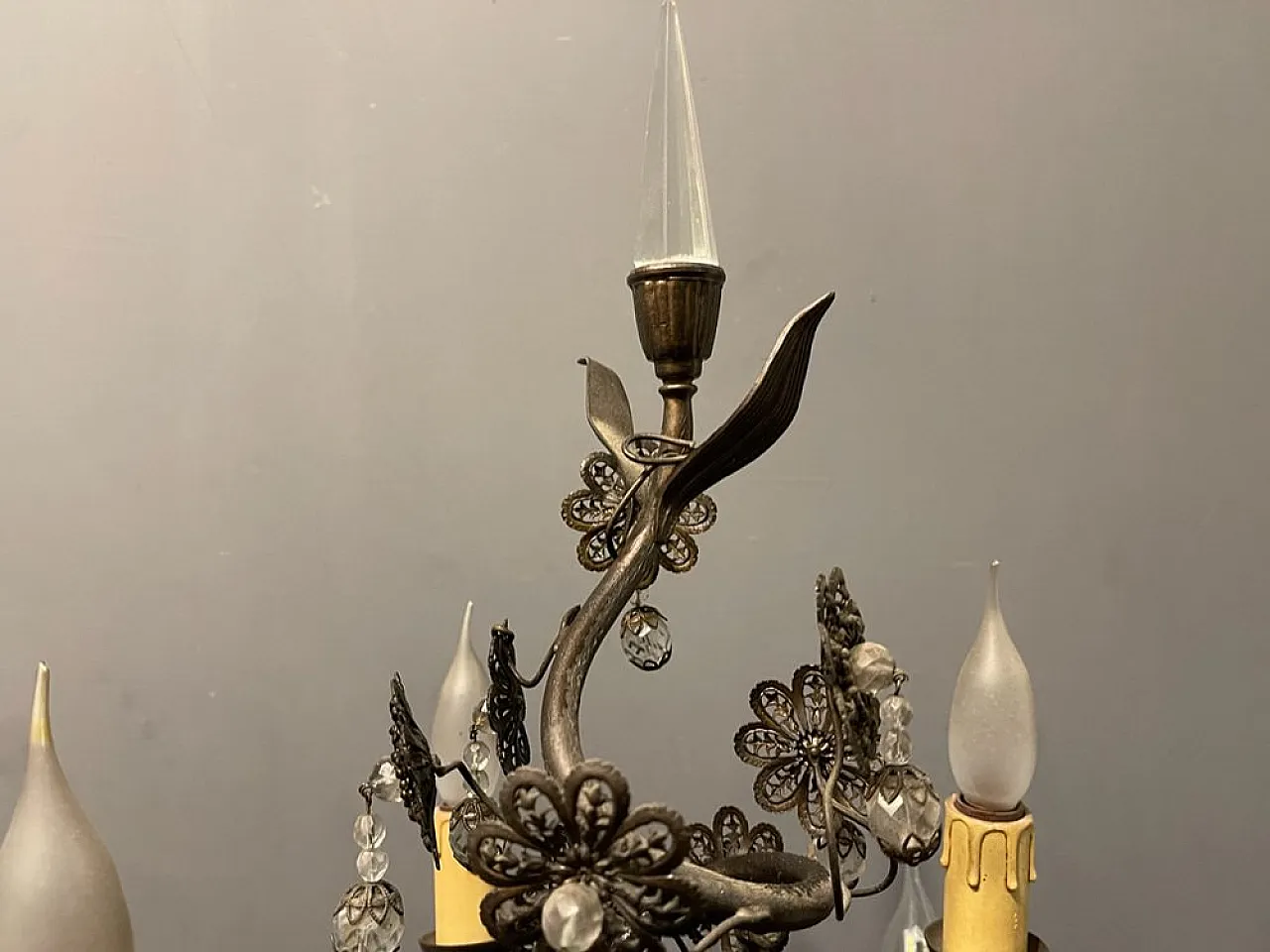 Flower floor lamp in bronze and crystal, Italy, 1950s 11