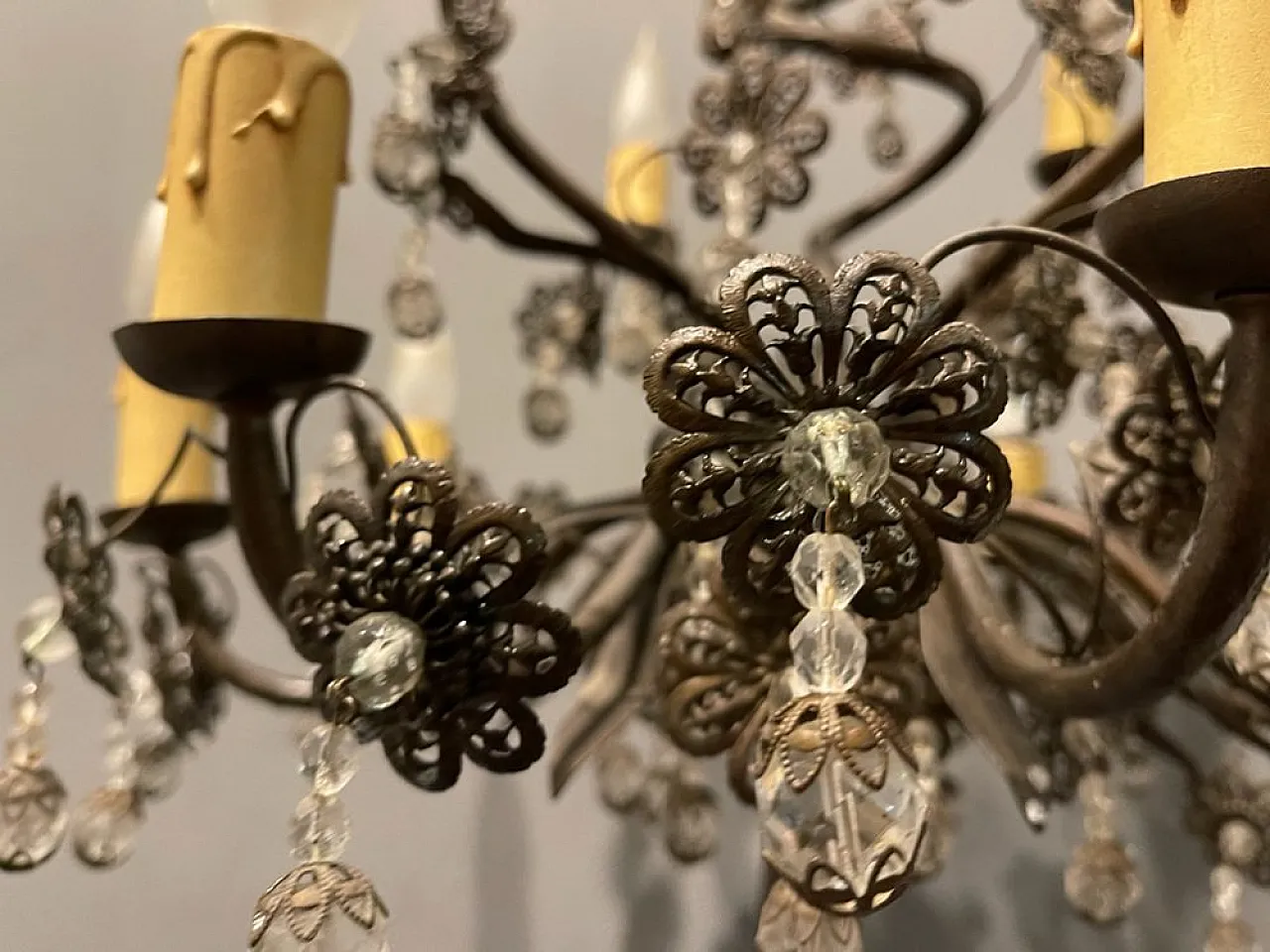 Flower floor lamp in bronze and crystal, Italy, 1950s 12