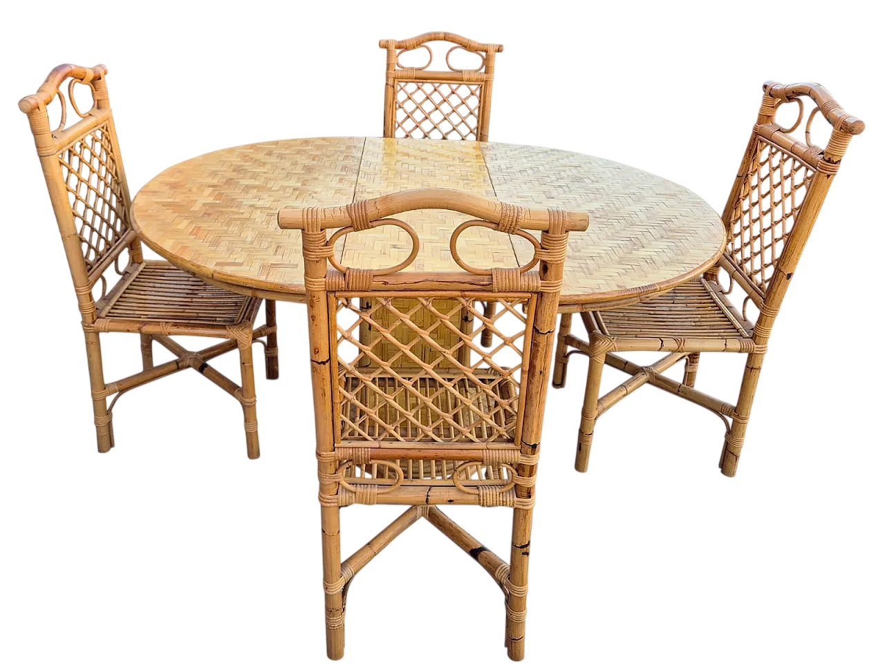 Set da pranzo in bambù intrecciato,  anni ’70 16