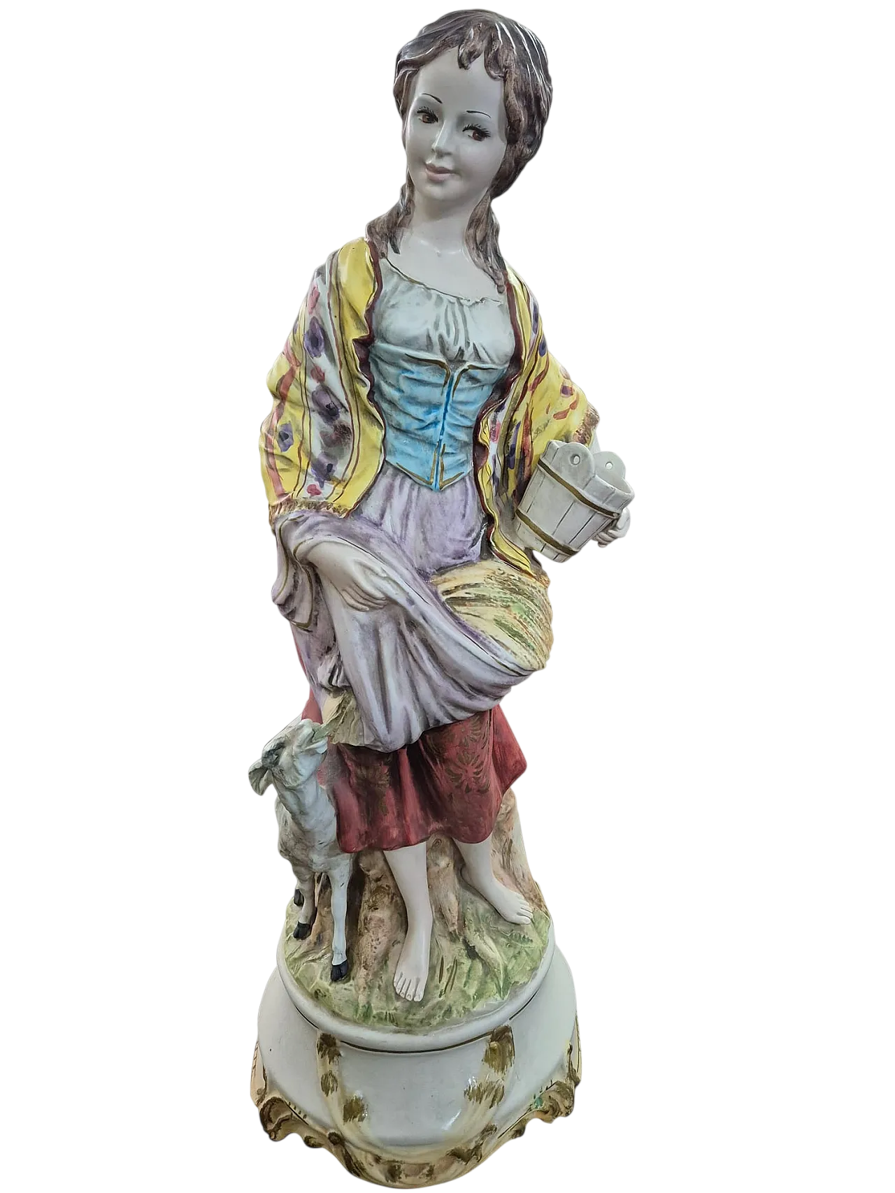 Scultura in porcellana di Giovane contadina con agnello, anni '70 10