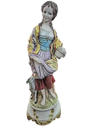 Scultura in porcellana di Giovane contadina con agnello, anni '70
