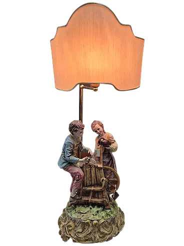 Lampada in porcellana di Capodimonte con scena pastorale, anni '70