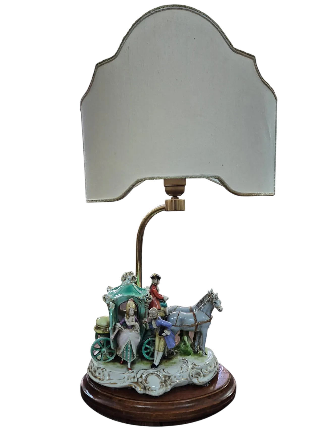 Lampada in porcellana di Capodimonte con scena di carrozza, anni '70 18
