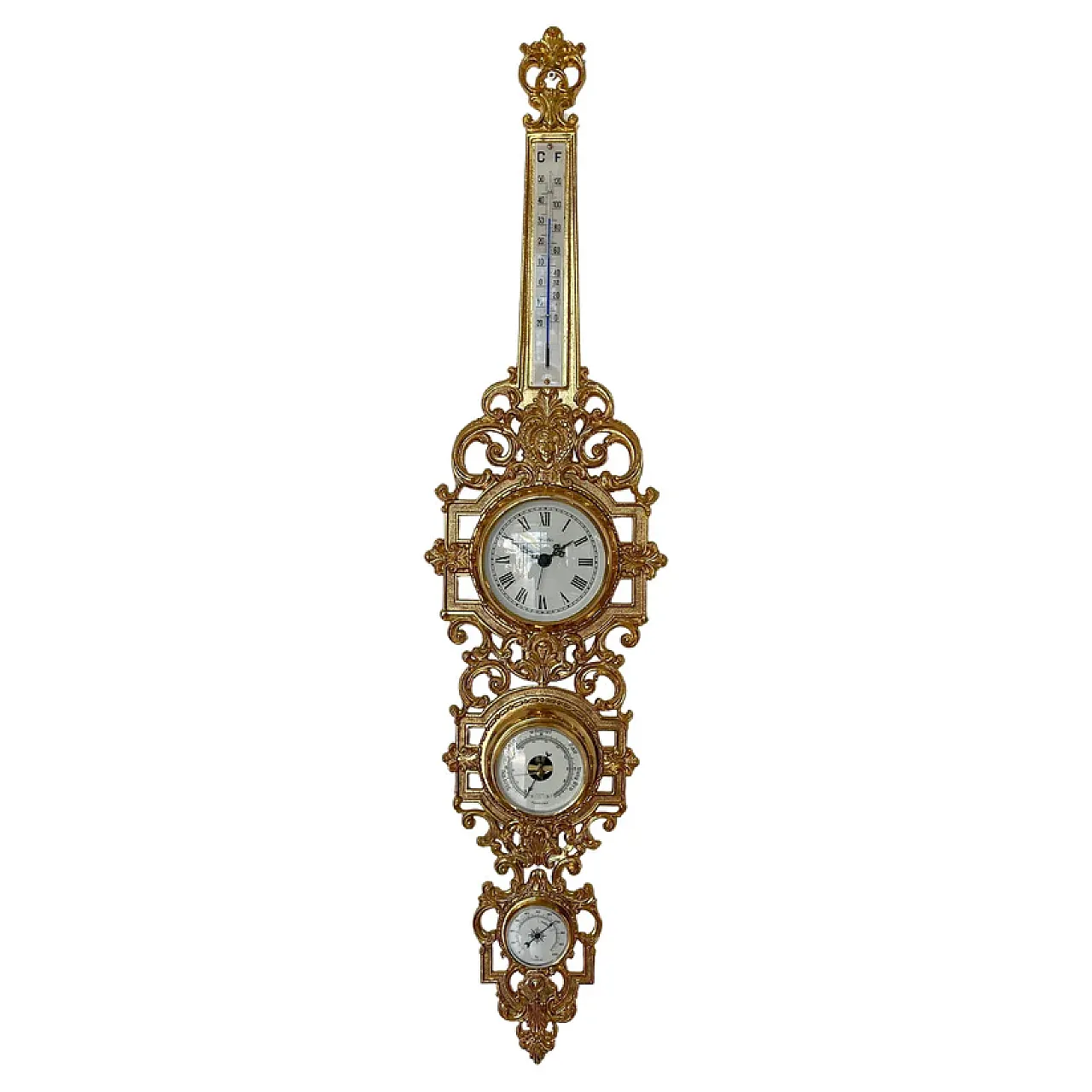 Golden brass barometer clock, 20th century 1