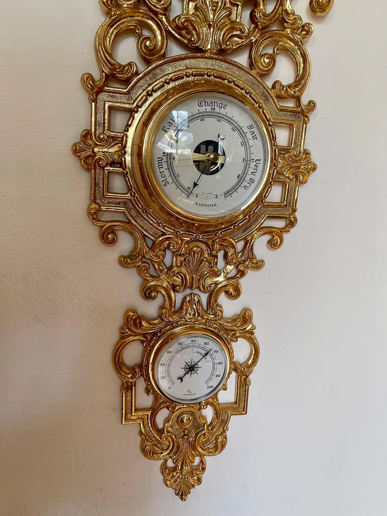 Golden brass barometer clock, 20th century 2
