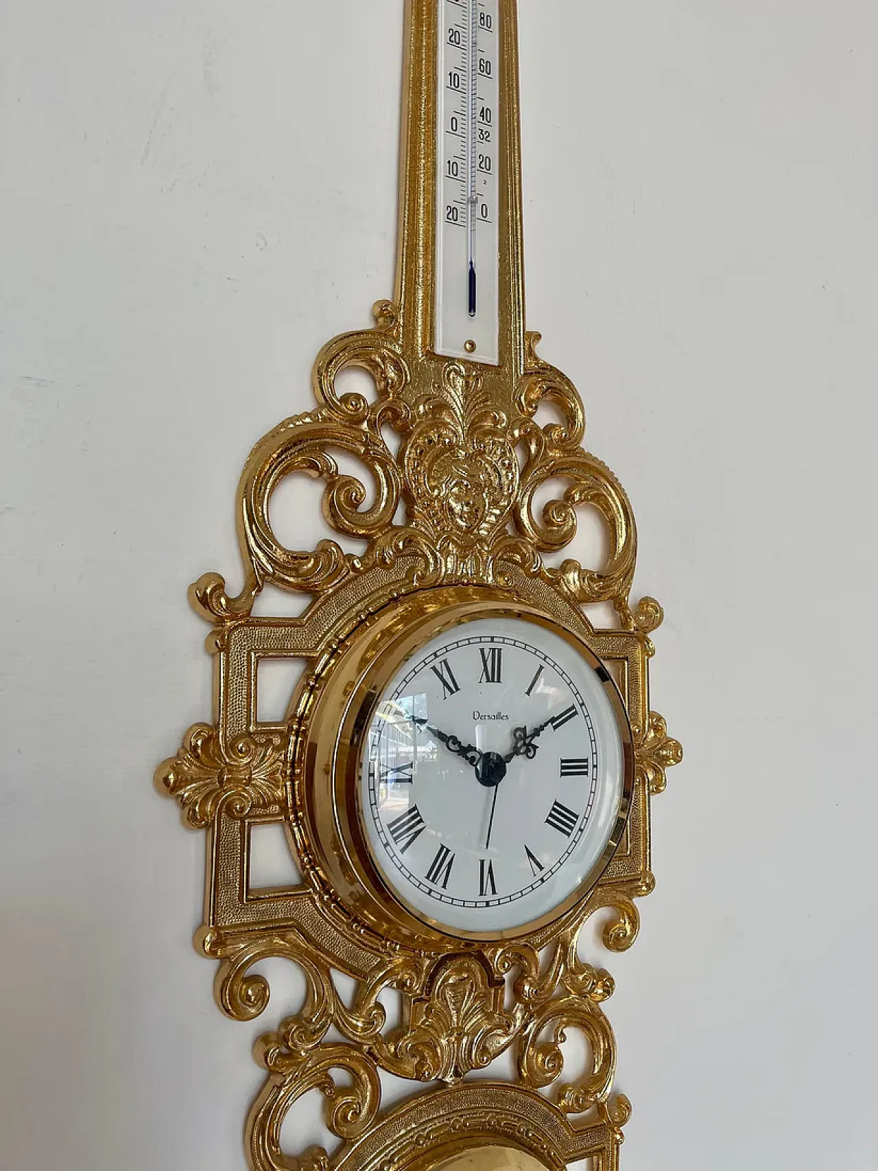 Golden brass barometer clock, 20th century 3