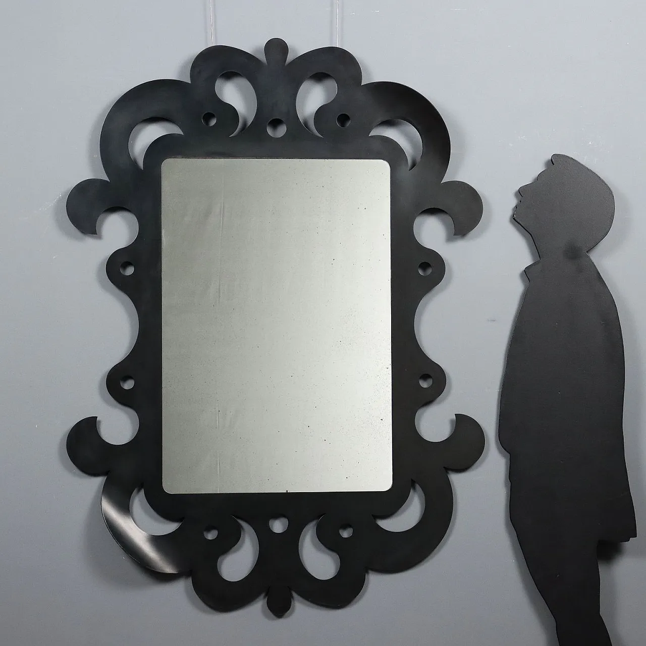 Specchio in ferro traforato con volute e smalti, '900 2