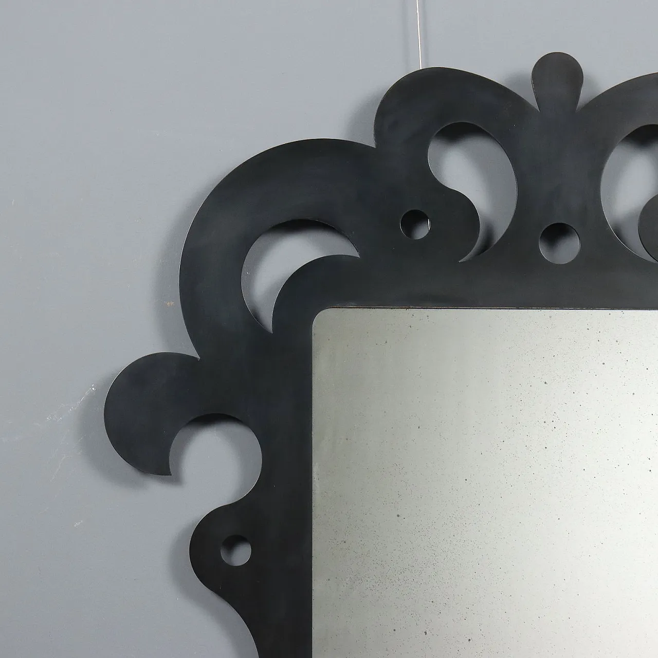 Specchio in ferro traforato con volute e smalti, '900 3