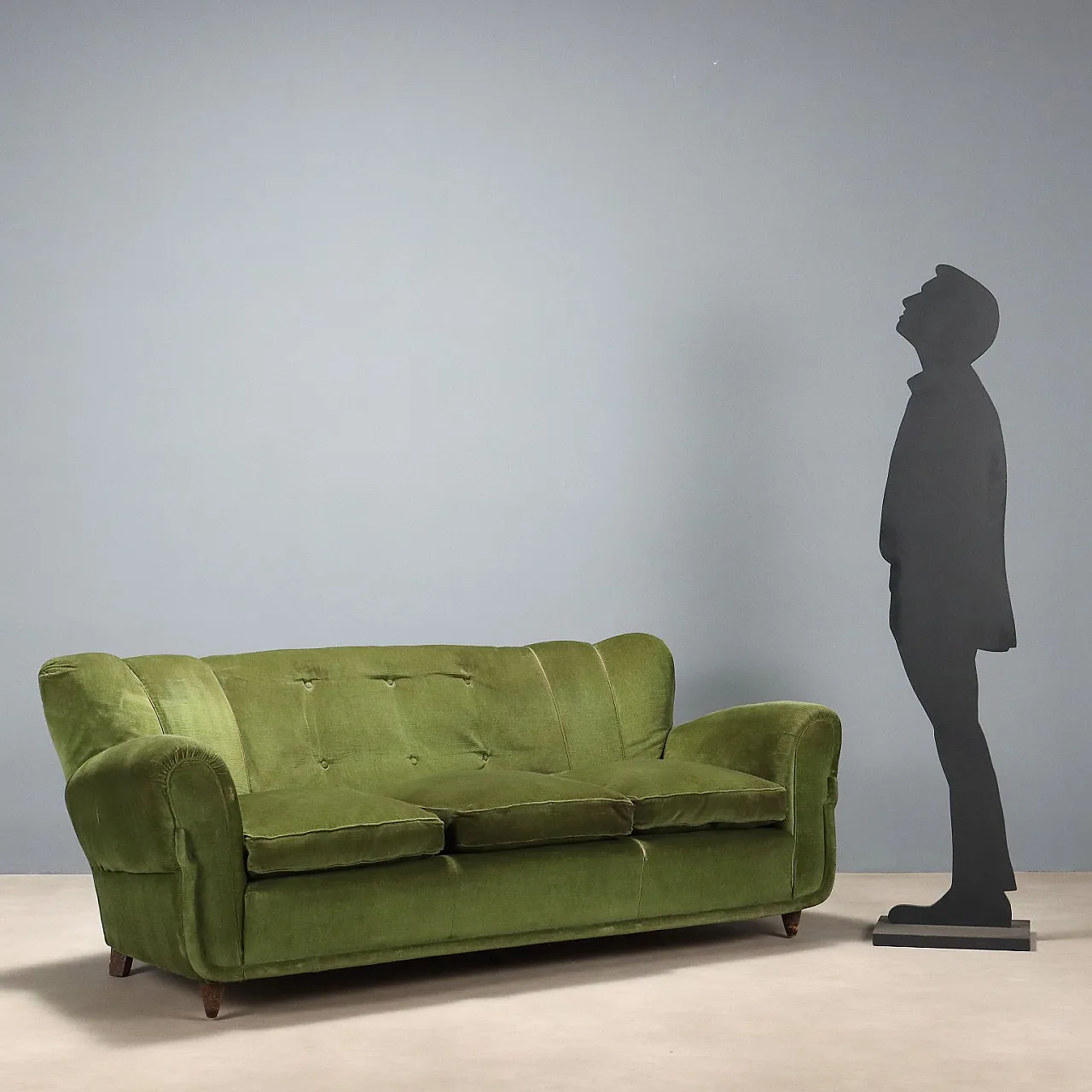 Divano 3 posti, cuscini a molle e piuma, rivestimento in velluto, '900 2