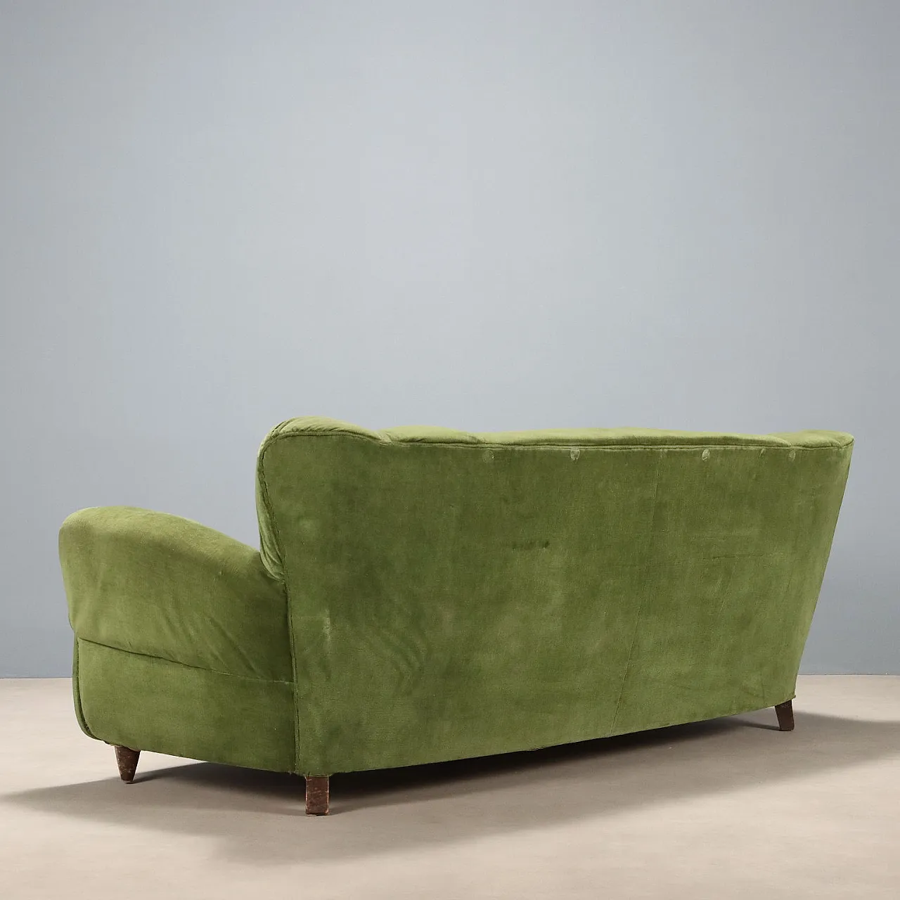 Divano 3 posti, cuscini a molle e piuma, rivestimento in velluto, '900 10