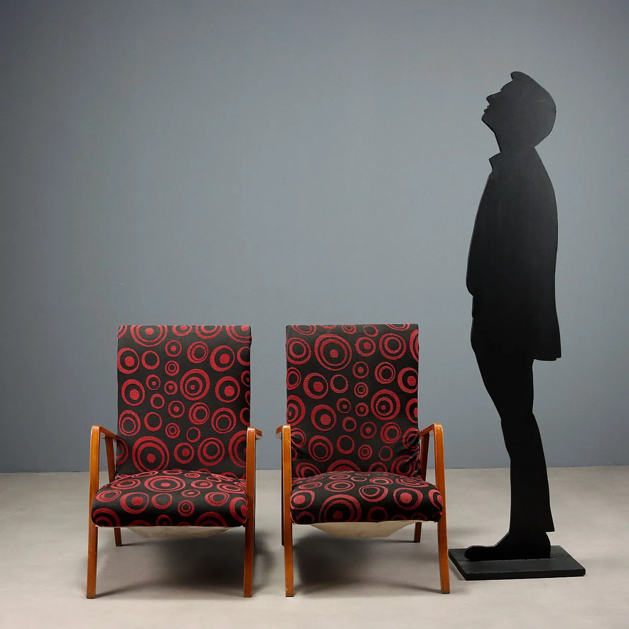 Coppia di poltrone in legno di faggio e tessuto, '900 2