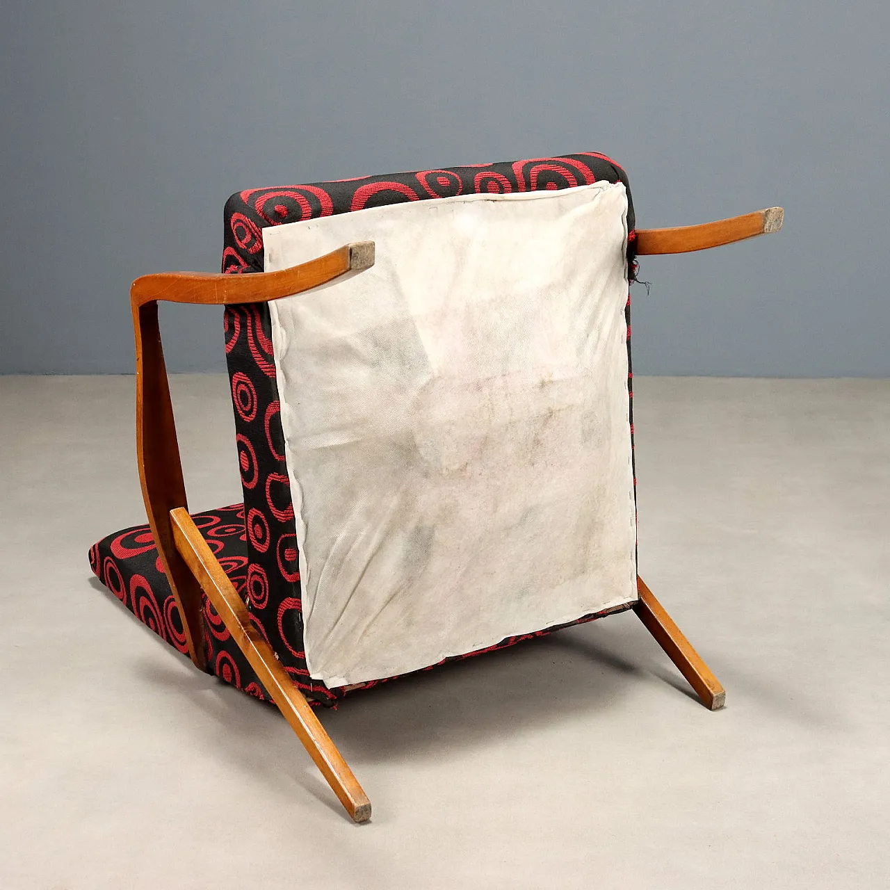 Coppia di poltrone in legno di faggio e tessuto, '900 8