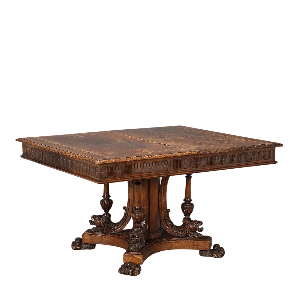 Tavolo in noce in stile neorinascimentale, fine '800 11