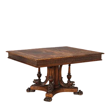 Tavolo in noce in stile neorinascimentale, fine '800