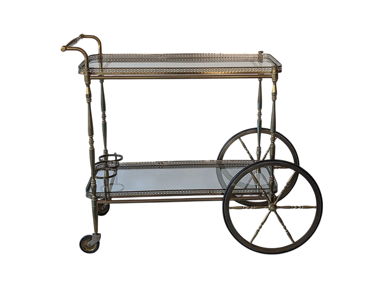 Carrello bar in ottone con doppio ripiano in vetro, anni '60 8