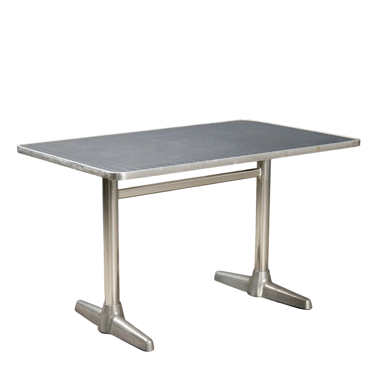 Tavolo in alluminio e piano in legno rivestito in alluminio, '900 8