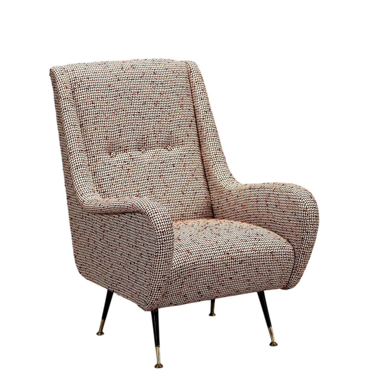 Poltrona in espanso, tessuto, metallo e ottone, '900 9