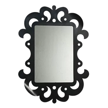 Specchio in ferro traforato con volute e smalti, '900