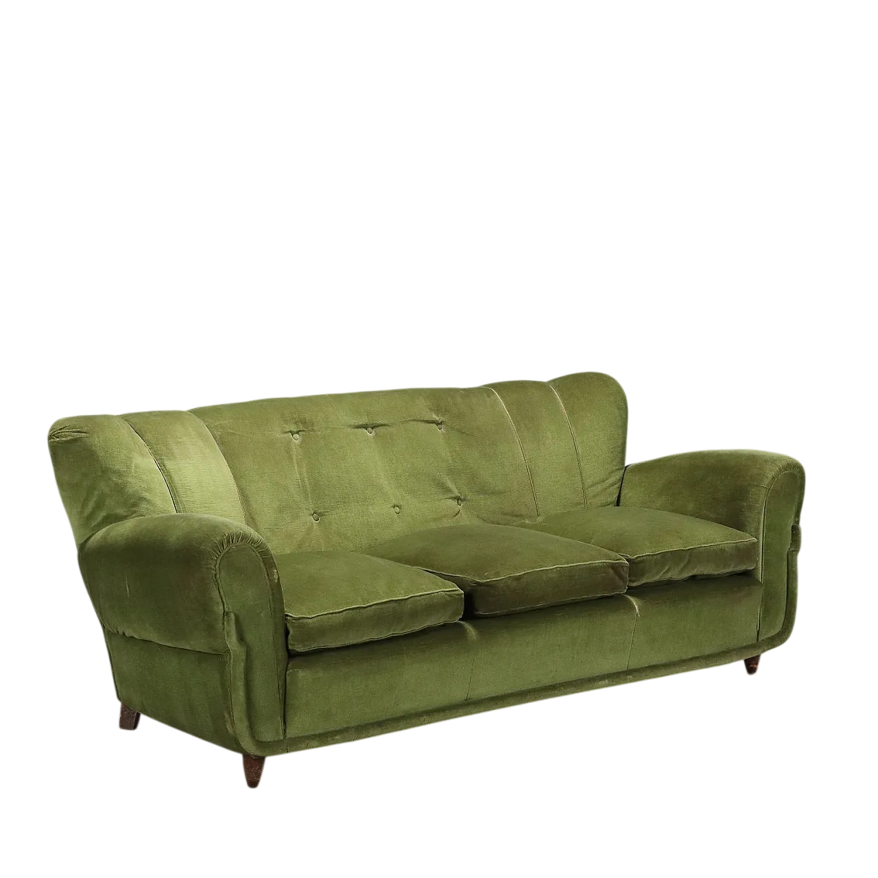 Divano 3 posti, cuscini a molle e piuma, rivestimento in velluto, '900 11