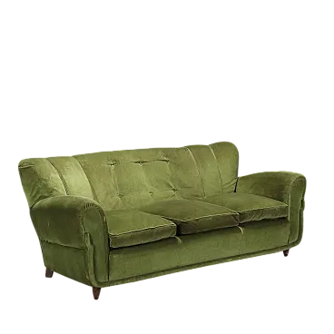 Divano 3 posti, cuscini a molle e piuma, rivestimento in velluto, '900