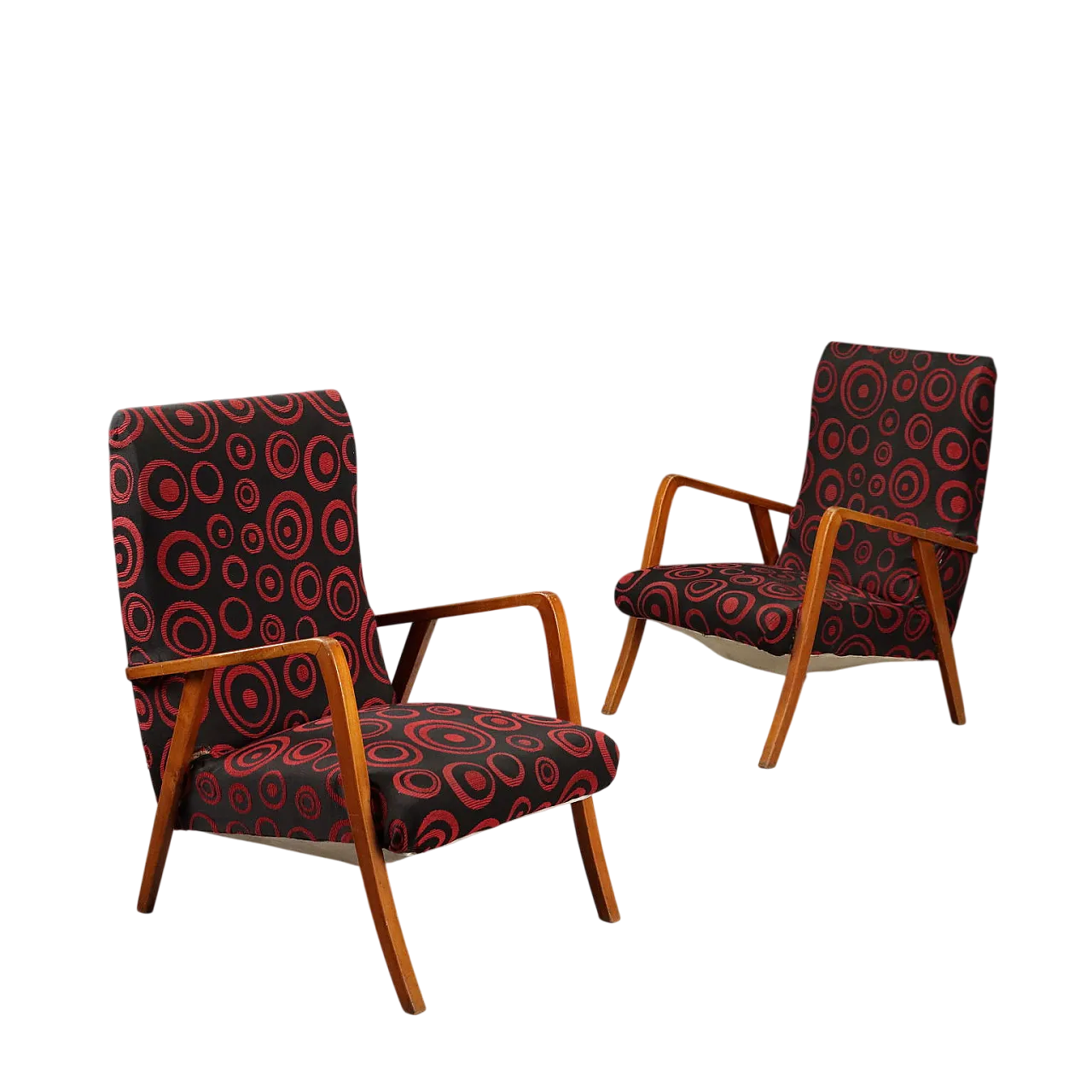 Coppia di poltrone in legno di faggio e tessuto, '900 10