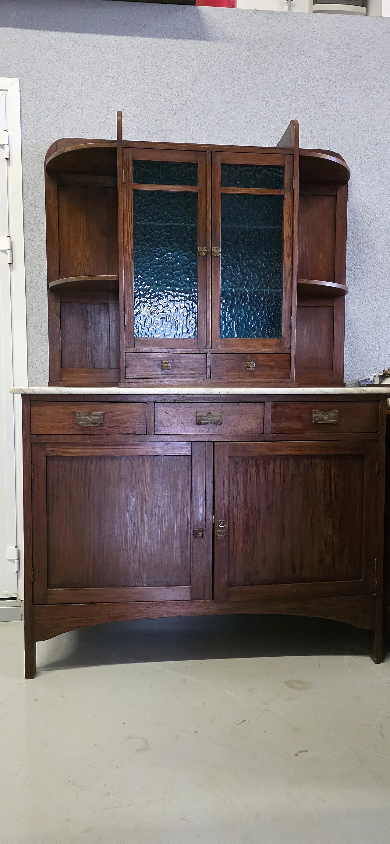 Liberty sideboard with white marble and cathedral glass, 20s 1
