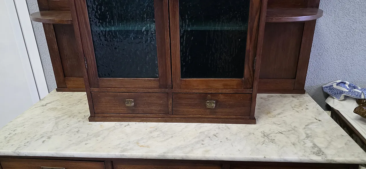 Liberty sideboard with white marble and cathedral glass, 20s 7