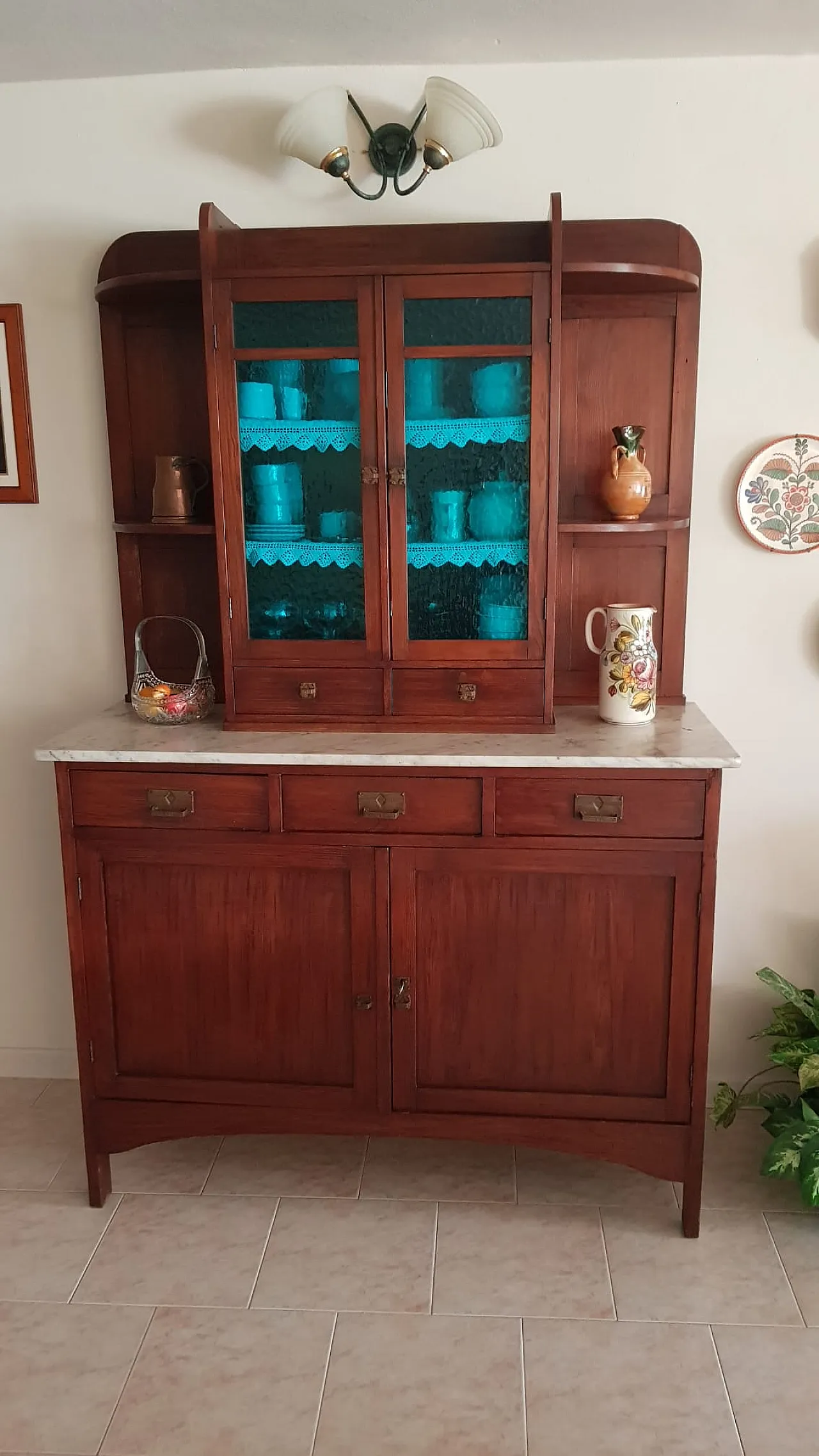 Liberty sideboard with white marble and cathedral glass, 20s 9