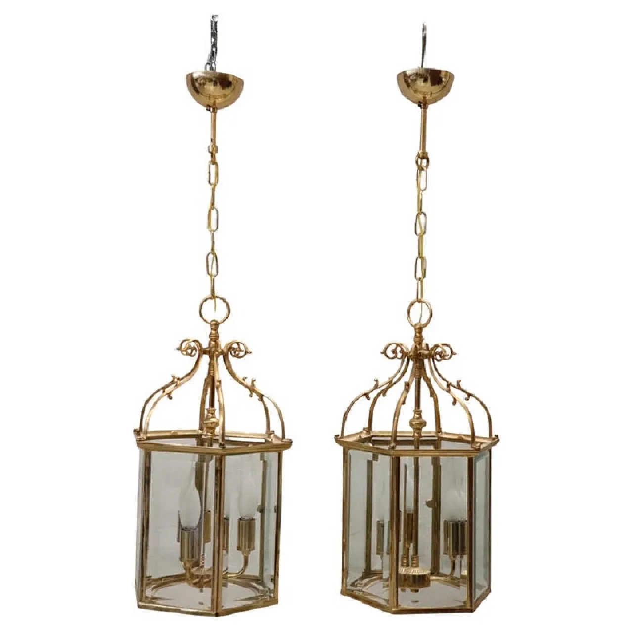 Pair of refined golden lanterns, 1990s 1