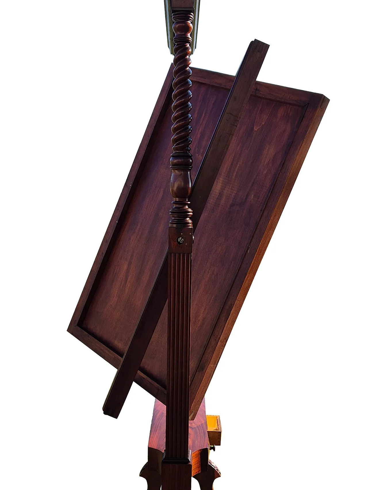 Specchiera basculante da terra in mogano con vetro molato, fine ’800 2